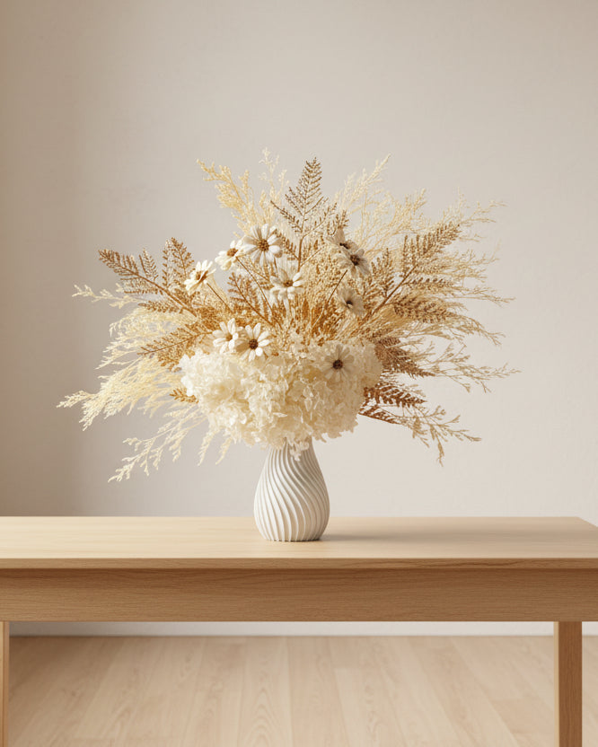 Bouquet of white dried flower in a vase