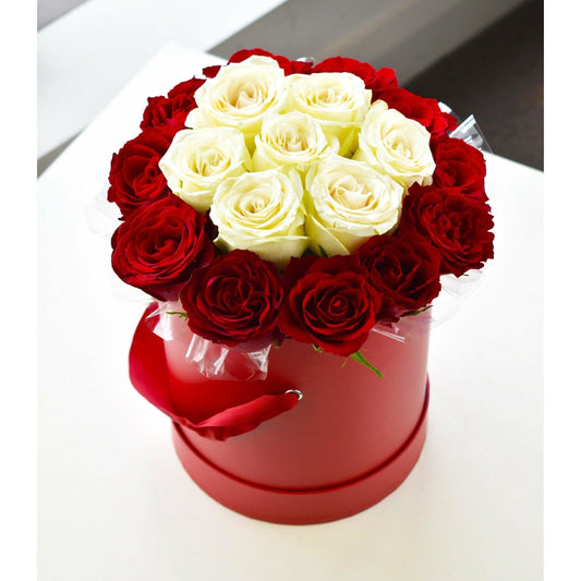 Red and White Rose Box - Office Flower