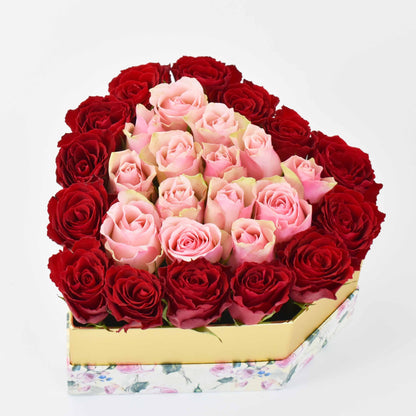 Heart pink and red rose box