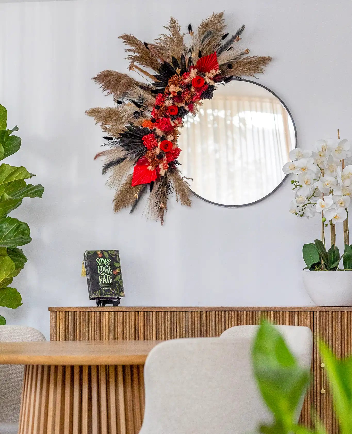 Black and Red Dried Flower Mirror