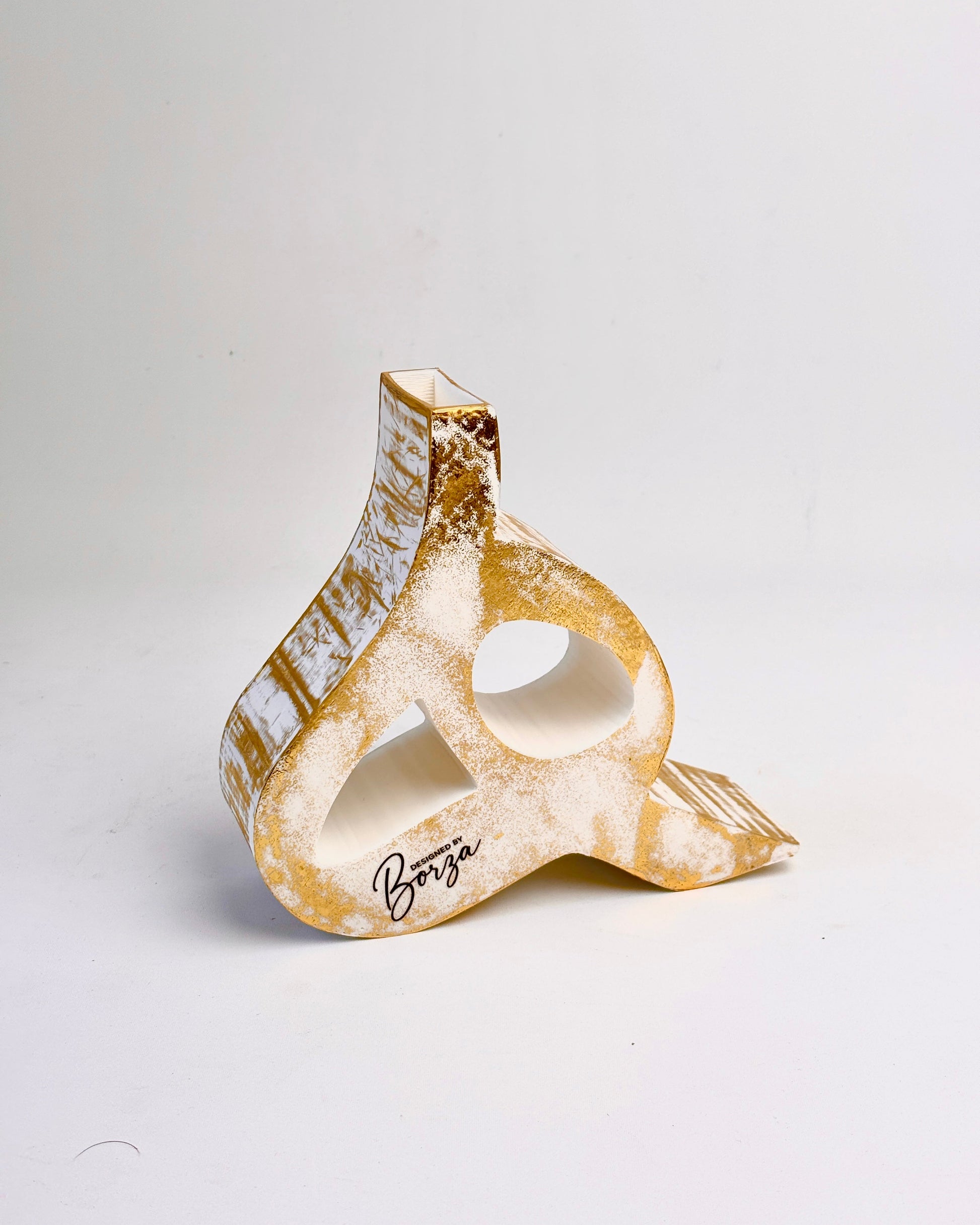 Hand-painted gold sculptural vase inspired by Persian-Arabic letter H