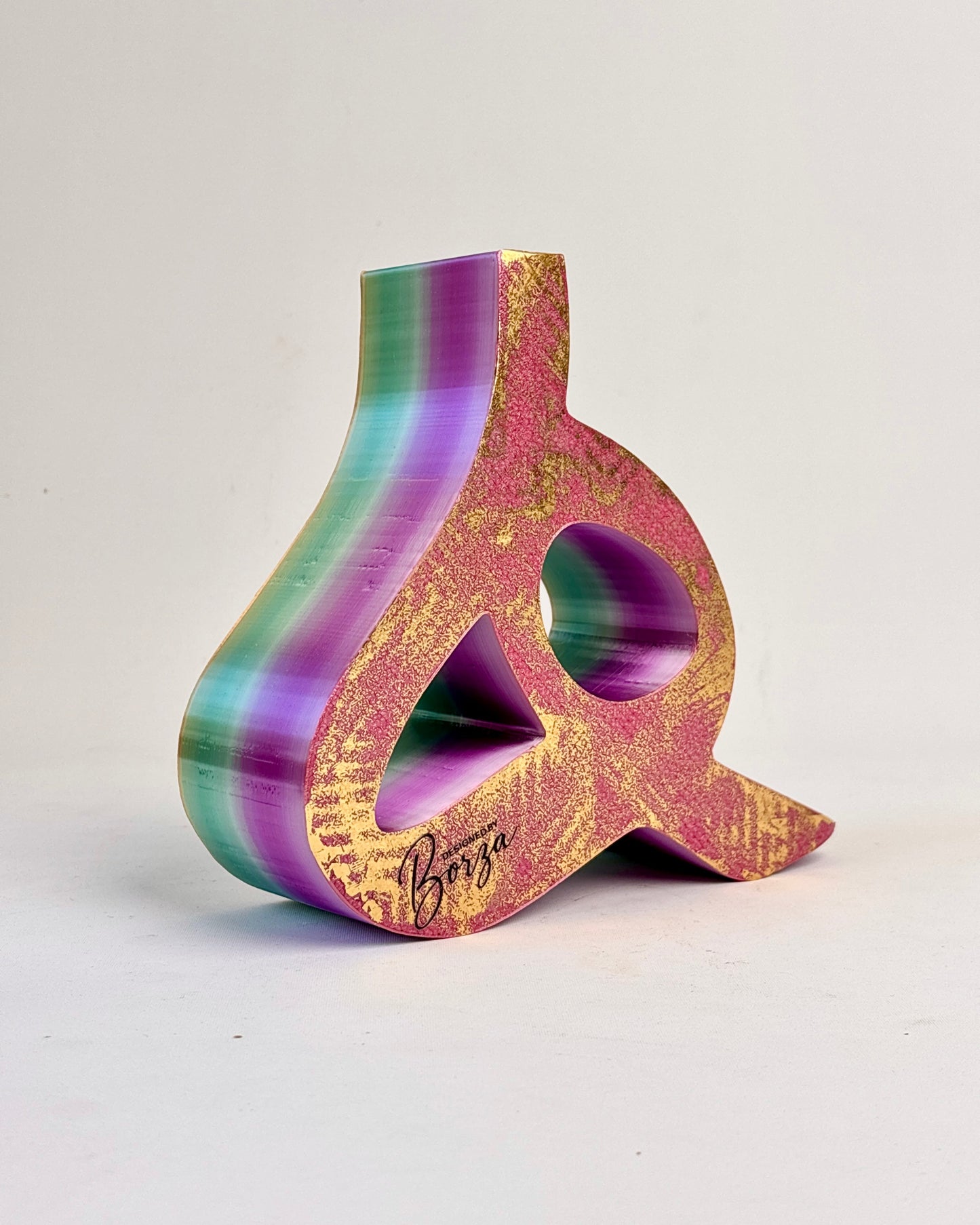 Hand-painted gold sculptural vase inspired by Persian-Arabic letter H