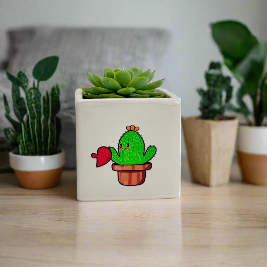 Cactus pot with sticker