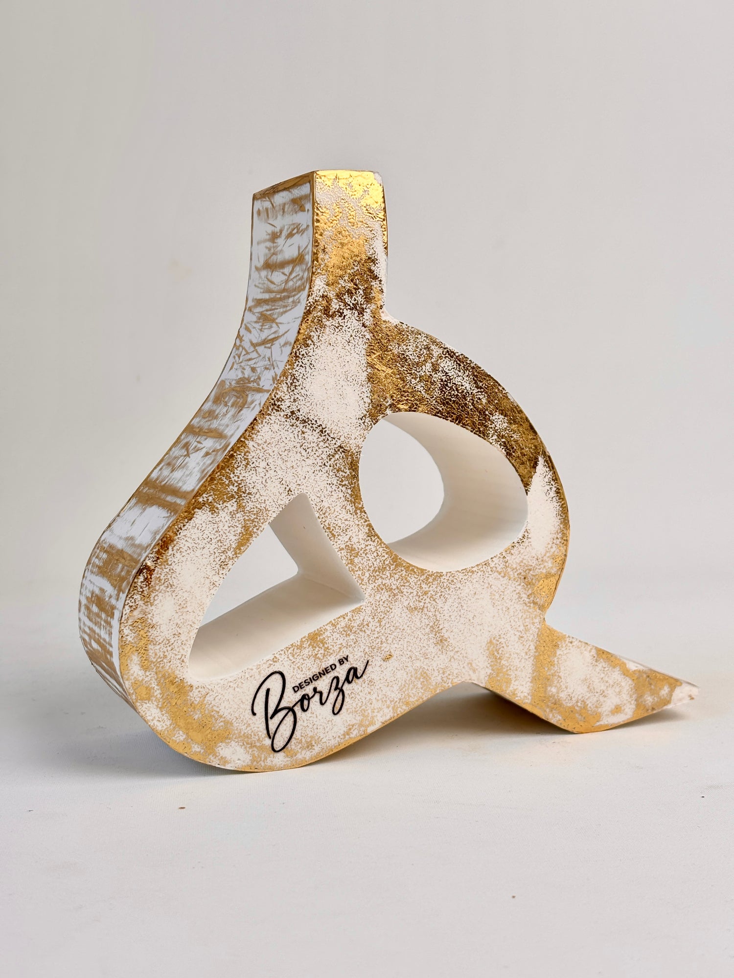 Hand-painted gold sculptural vase inspired by Persian-Arabic letter H