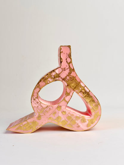 Hand-painted gold sculptural vase inspired by Persian-Arabic letter هـ