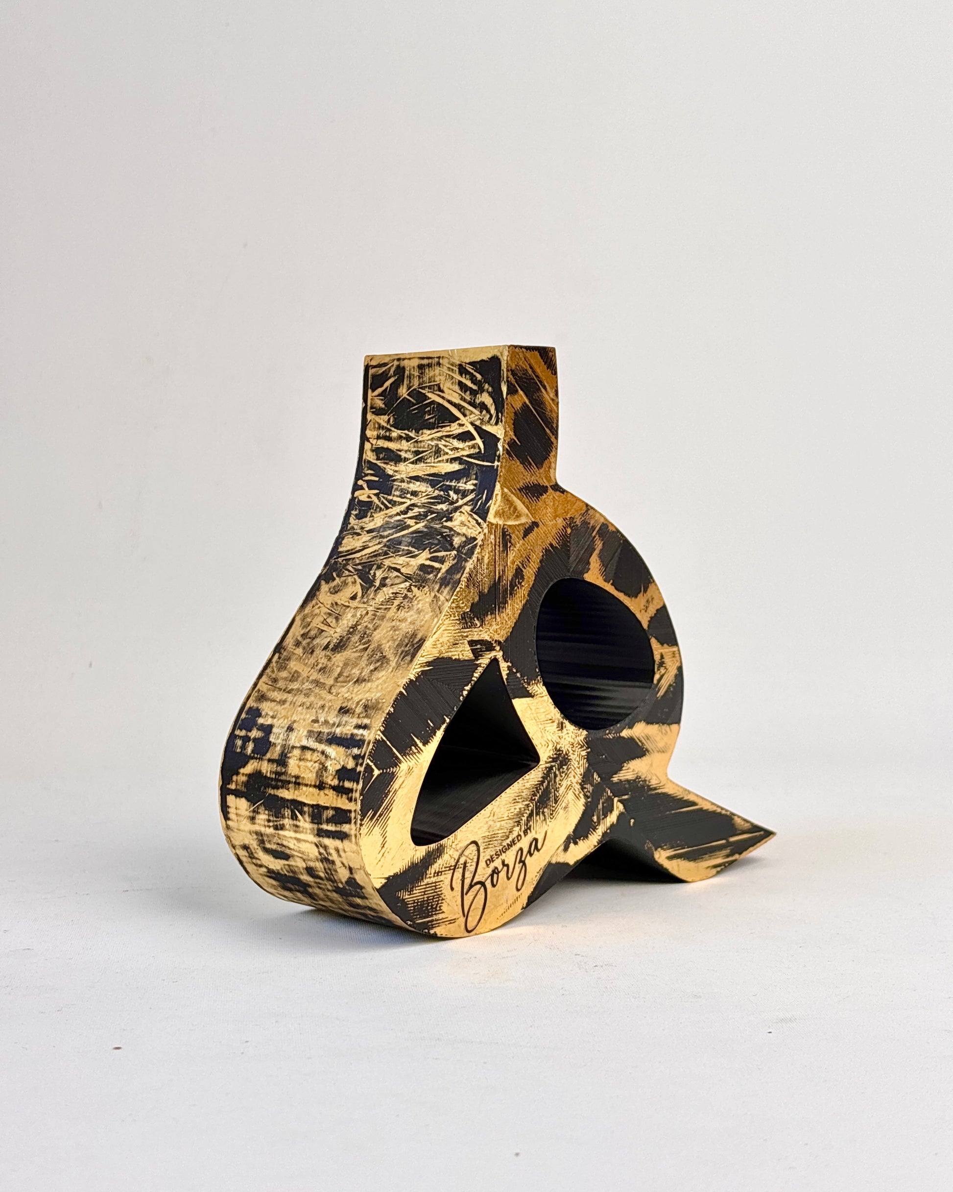 Hand-painted gold sculptural vase inspired by Persian-Arabic letter H