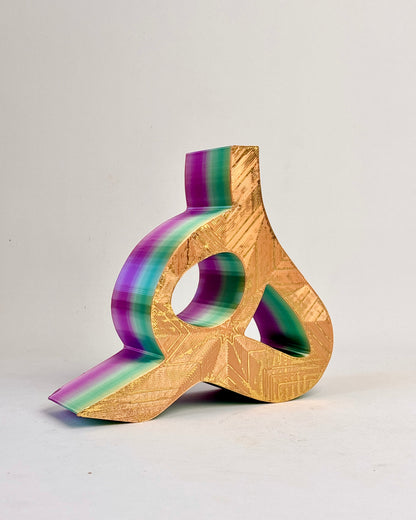 Hand-painted gold sculptural vase inspired by Persian-Arabic letter هـ