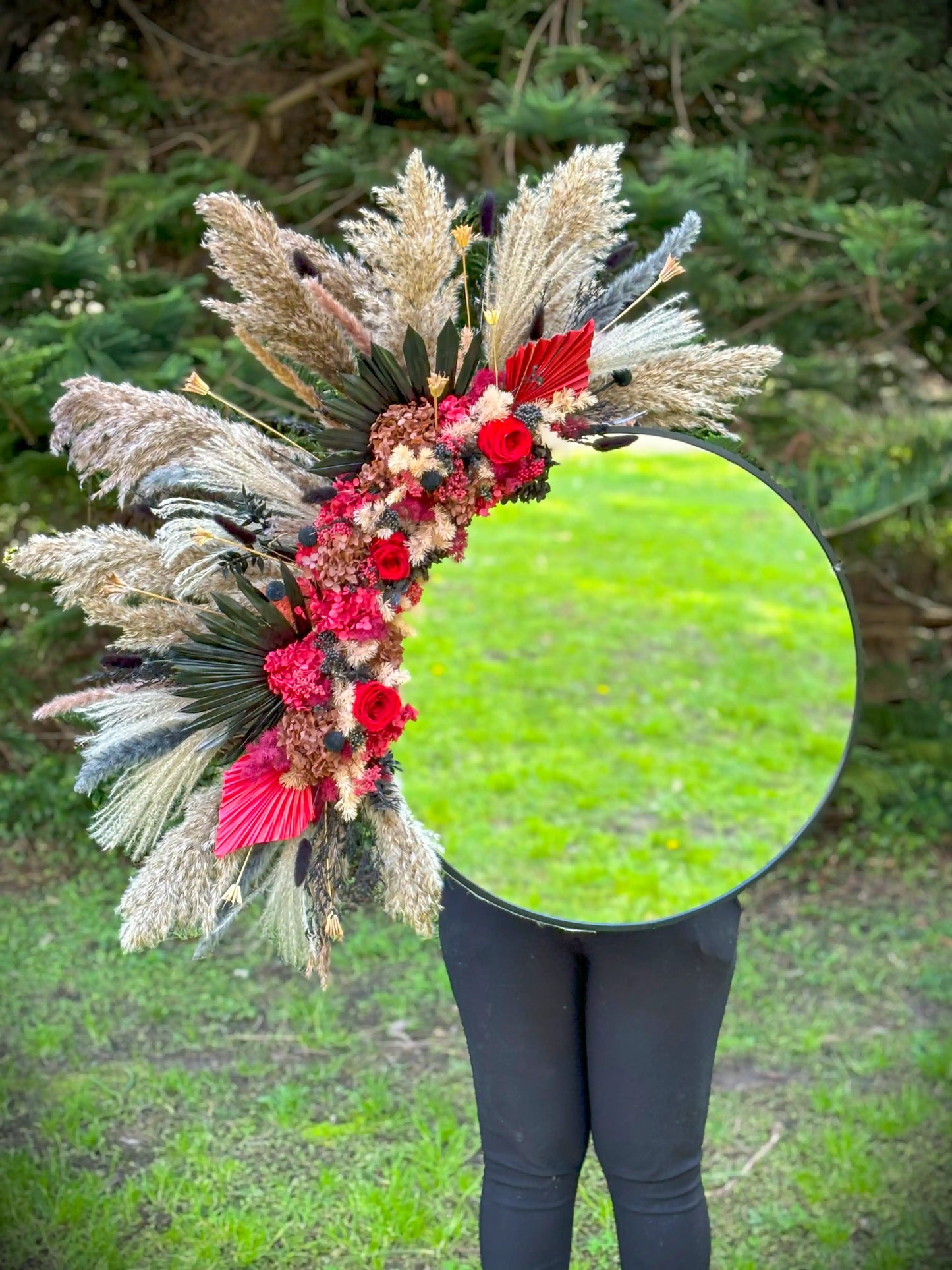 Black and Red Dried Flower Mirror