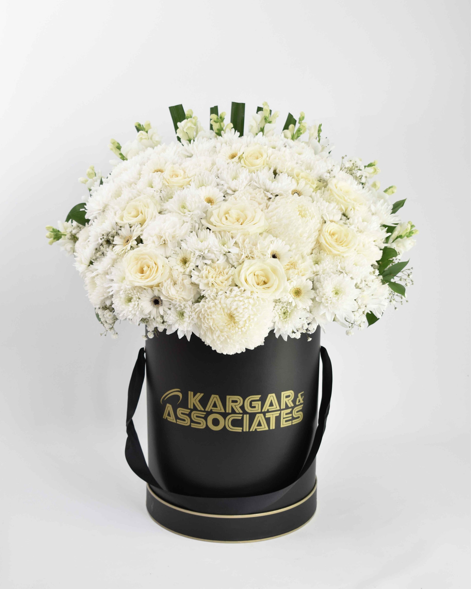 White Flower Arrangement in an Elegant Black Box