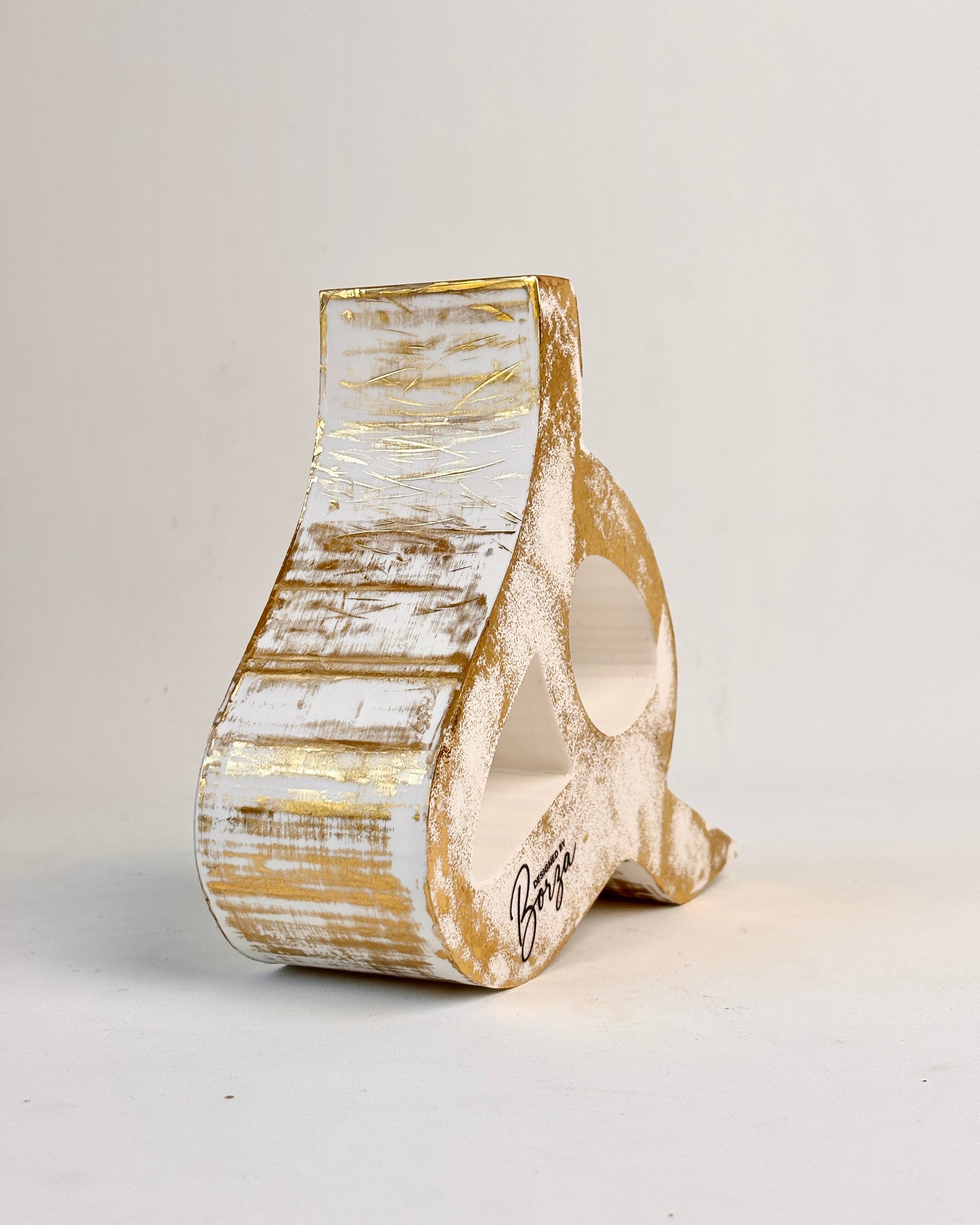 Hand-painted gold sculptural vase inspired by Persian-Arabic letter H