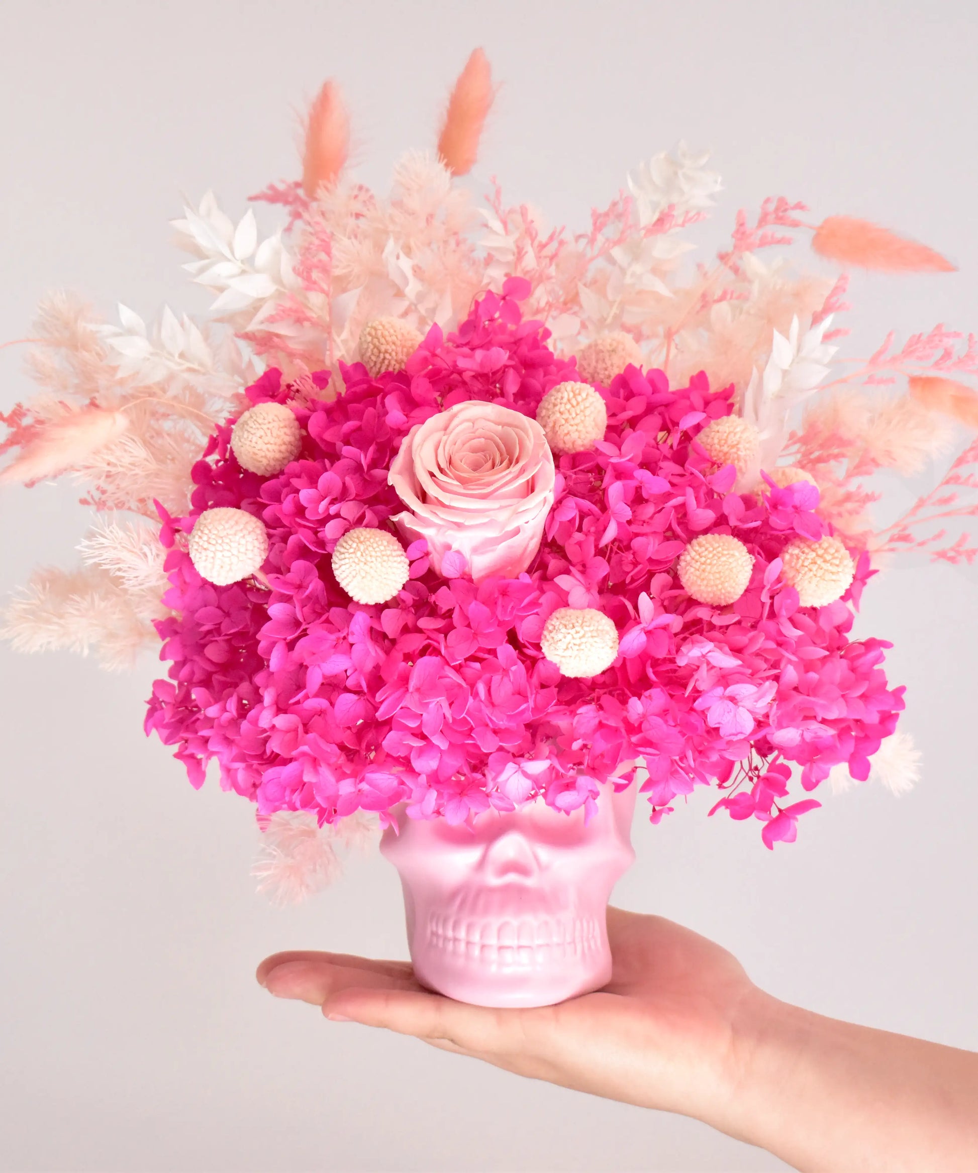  Pink Dried Flower & Skull Arrangement