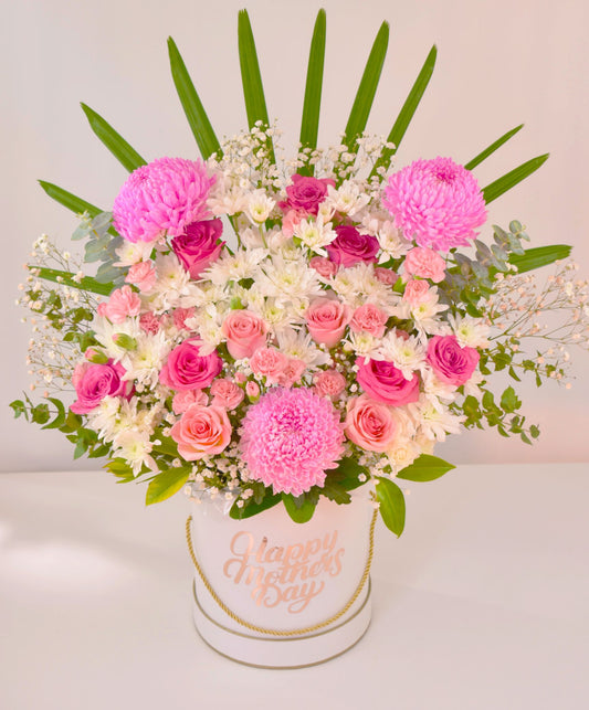 Secret Garden Flower Box with roses, chrysanthemums, Baby's breath, and carnations