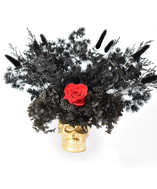 Golden Skull - Black & Red Dried Flower - Office Flower