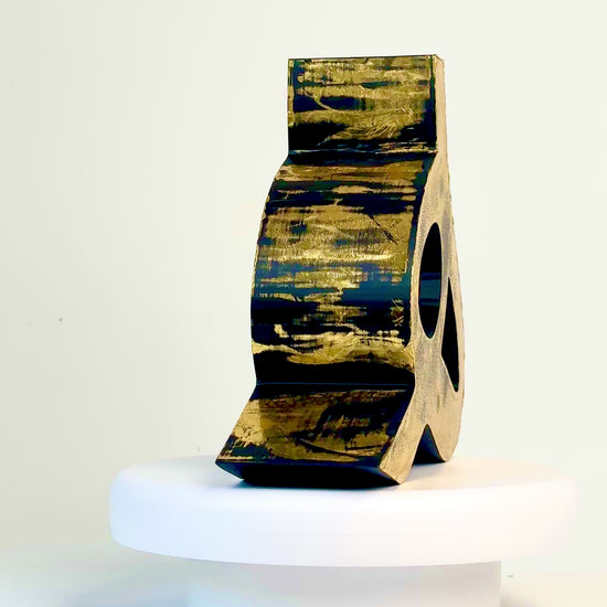 Hand-painted gold sculptural vase inspired by Persian-Arabic letter H