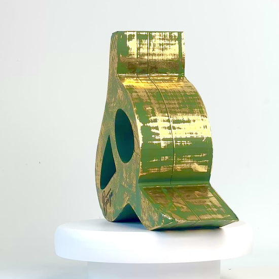 Hand-painted gold sculptural vase inspired by Persian-Arabic letter هـ