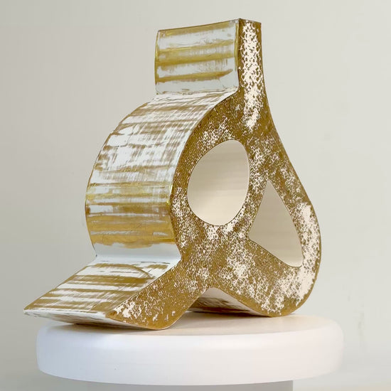 Hand-painted gold sculptural vase inspired by Persian-Arabic letter H