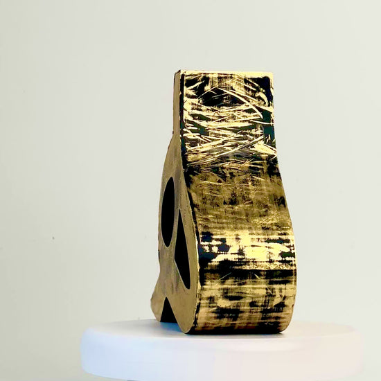 Hand-painted gold sculptural vase inspired by Persian-Arabic letter هـ