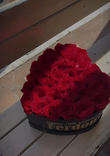 Red Rose Love Box with premium fresh red roses in a heart-shaped box 